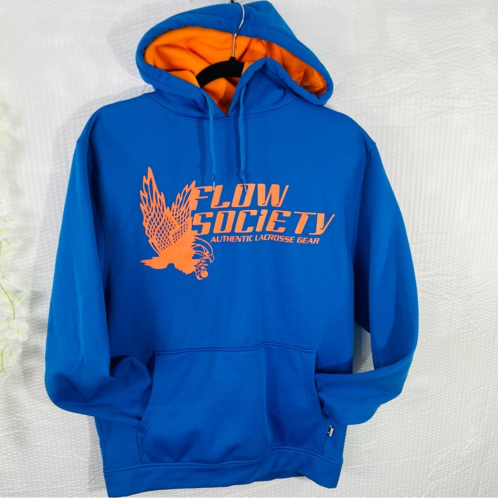 Flow Society Hoodie Authentic Lacrosse Gear Sweatshirt-medium blue and orange